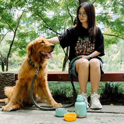 Free Sample Custom Logo 3 in 1 Portable Stainless Steel Pet Feeder Bowl Travel Dog Doggie Water Bottles Products