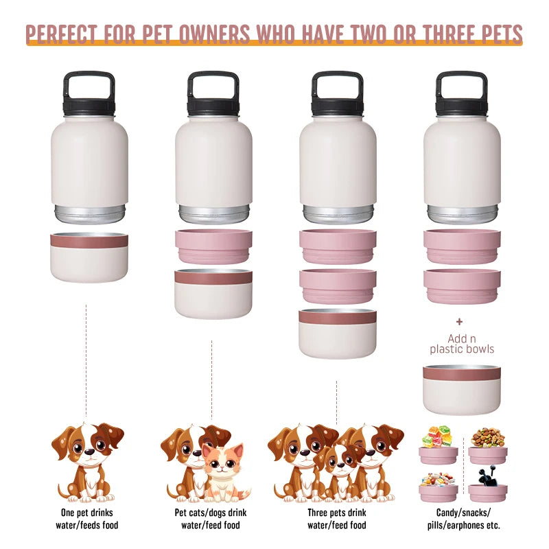 Free Sample Custom Logo 3 in 1 Portable Stainless Steel Pet Feeder Bowl Travel Dog Doggie Water Bottles Products