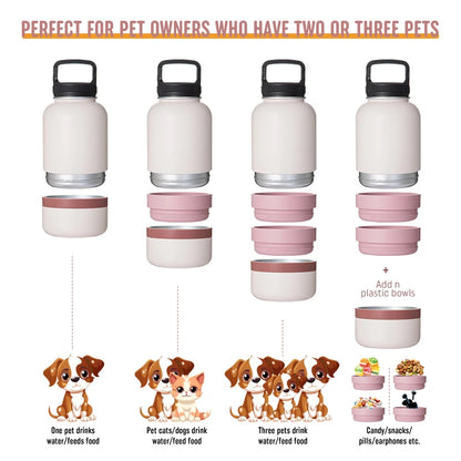 Free Sample Custom Logo 3 in 1 Portable Stainless Steel Pet Feeder Bowl Travel Dog Doggie Water Bottles Products